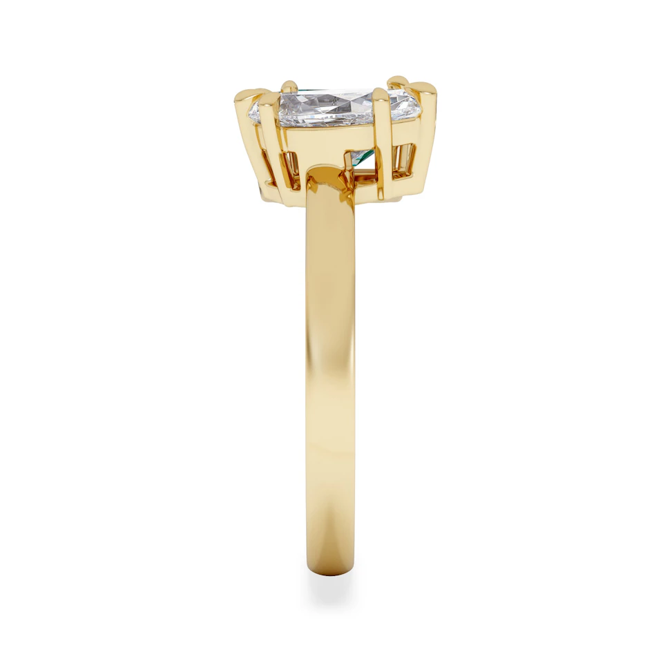 Toi Et Moi 1.50ct Marquise Lab Diamond and 3.30ct Emerald Cut Lab Emerald Engagement Ring in 18K Yellow Gold