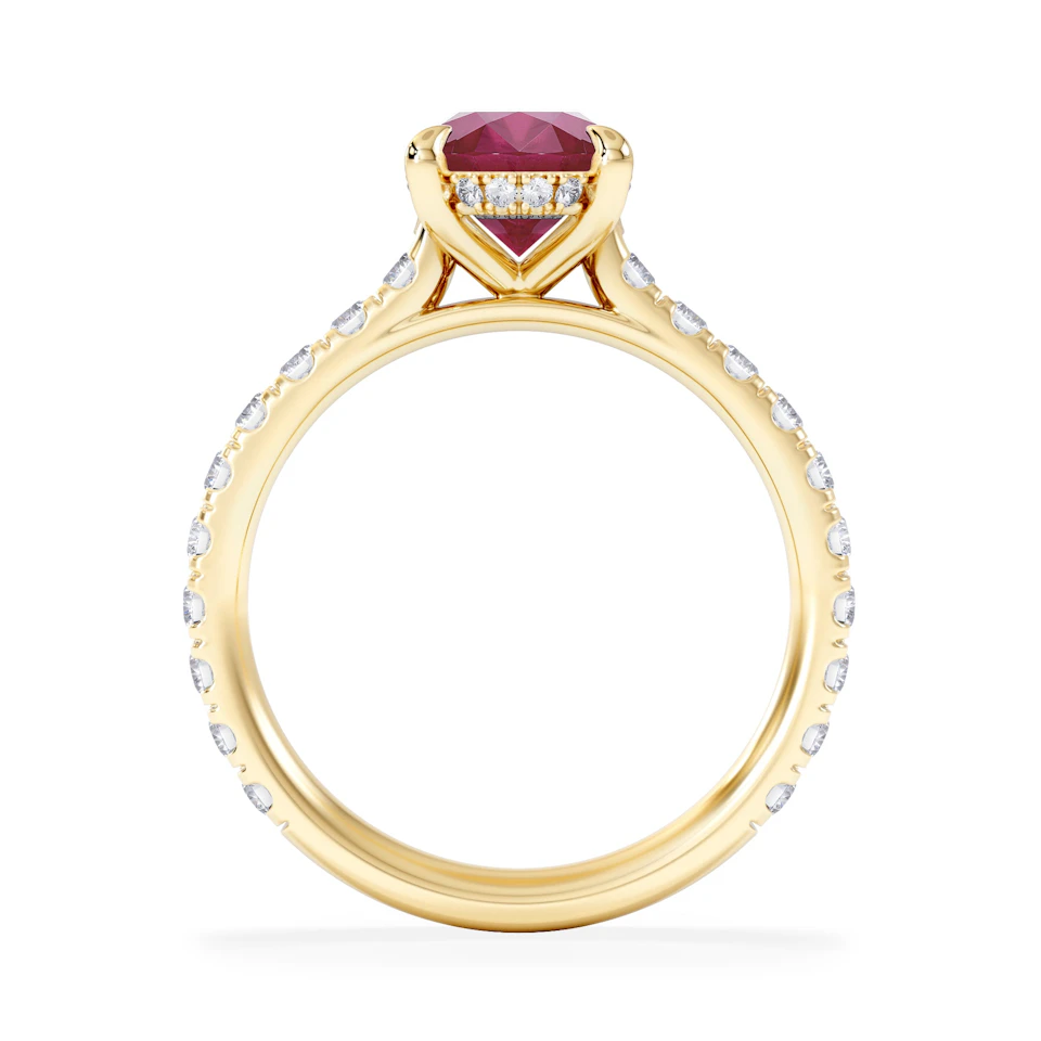 Amora Gem 2.00ct Oval Cut Lab Ruby Hidden Halo Engagement with Side Stones Ring in 18K Yellow Gold