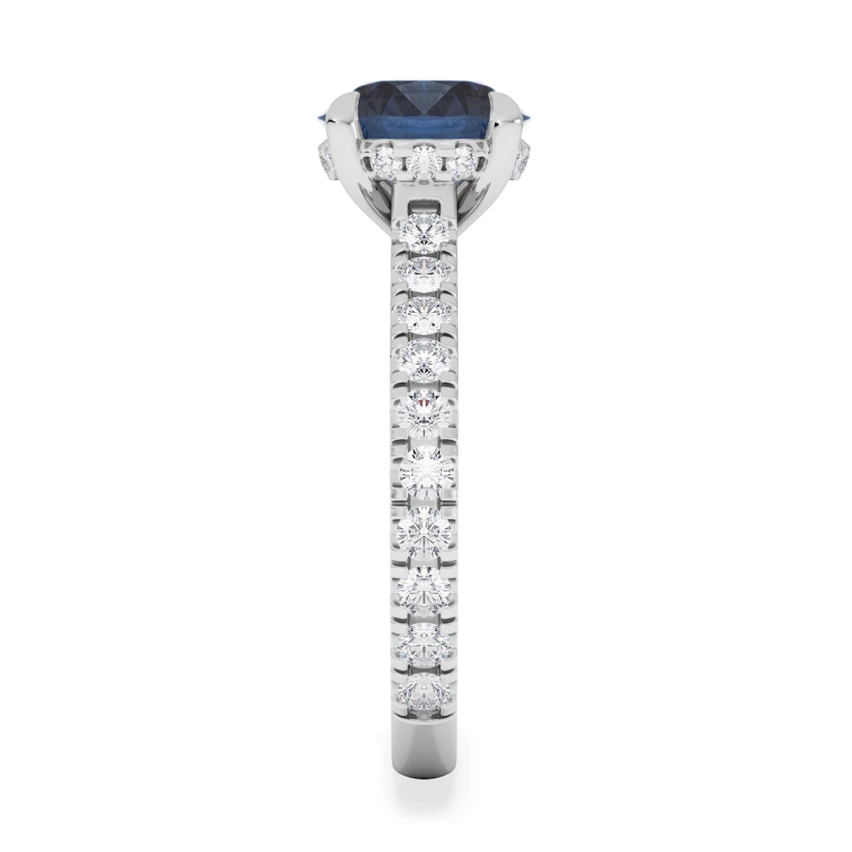 Amora Gem 2.00ct Round Cut Lab Sapphire Hidden Halo Engagement Ring with Side Stones in 18K White Gold