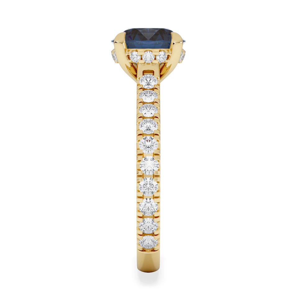 Amora Gem 2.00ct Round Cut Lab Sapphire Hidden Halo Engagement Ring in with Side Stones 18K Yellow Gold