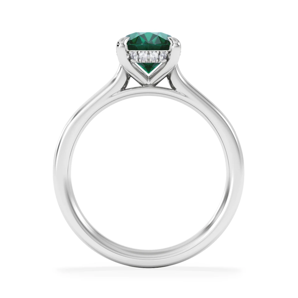 Amora Gem 2.00ct Oval Cut Lab Emerald Hidden Halo Engagement Ring in 18K White Gold