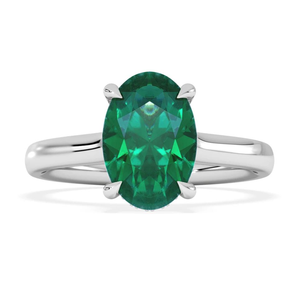 Amora Gem 2.00ct Oval Cut Lab Emerald Hidden Halo Engagement Ring in 18K White Gold
