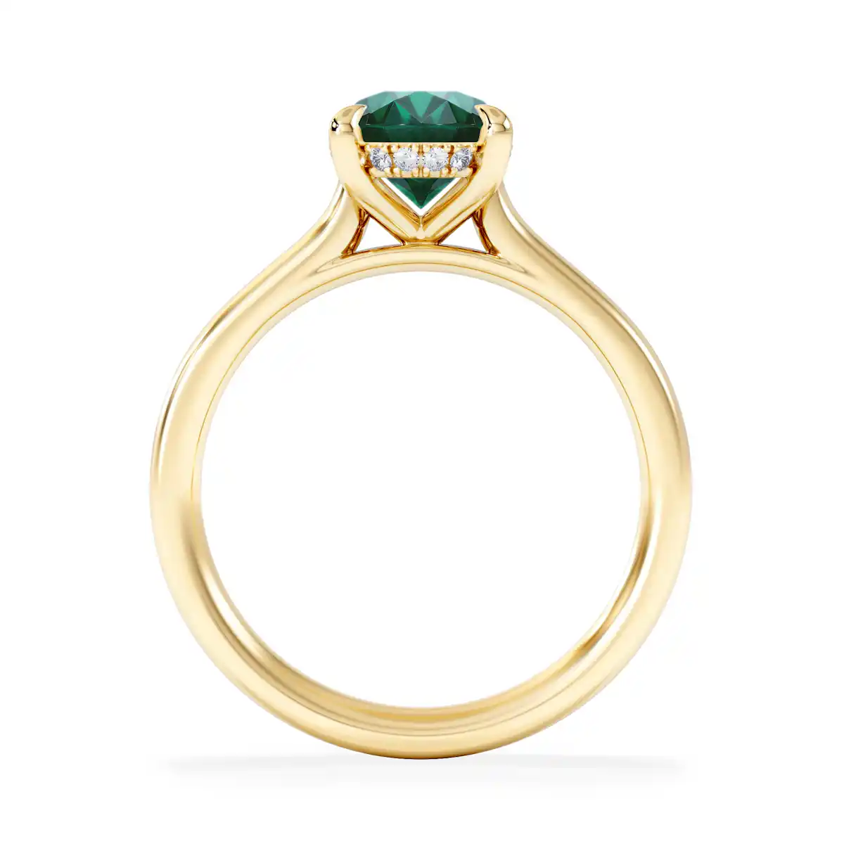 Amora Gem 2.00ct Oval Cut Lab Emerald Hidden Halo Engagement Ring in 18K Yellow Gold