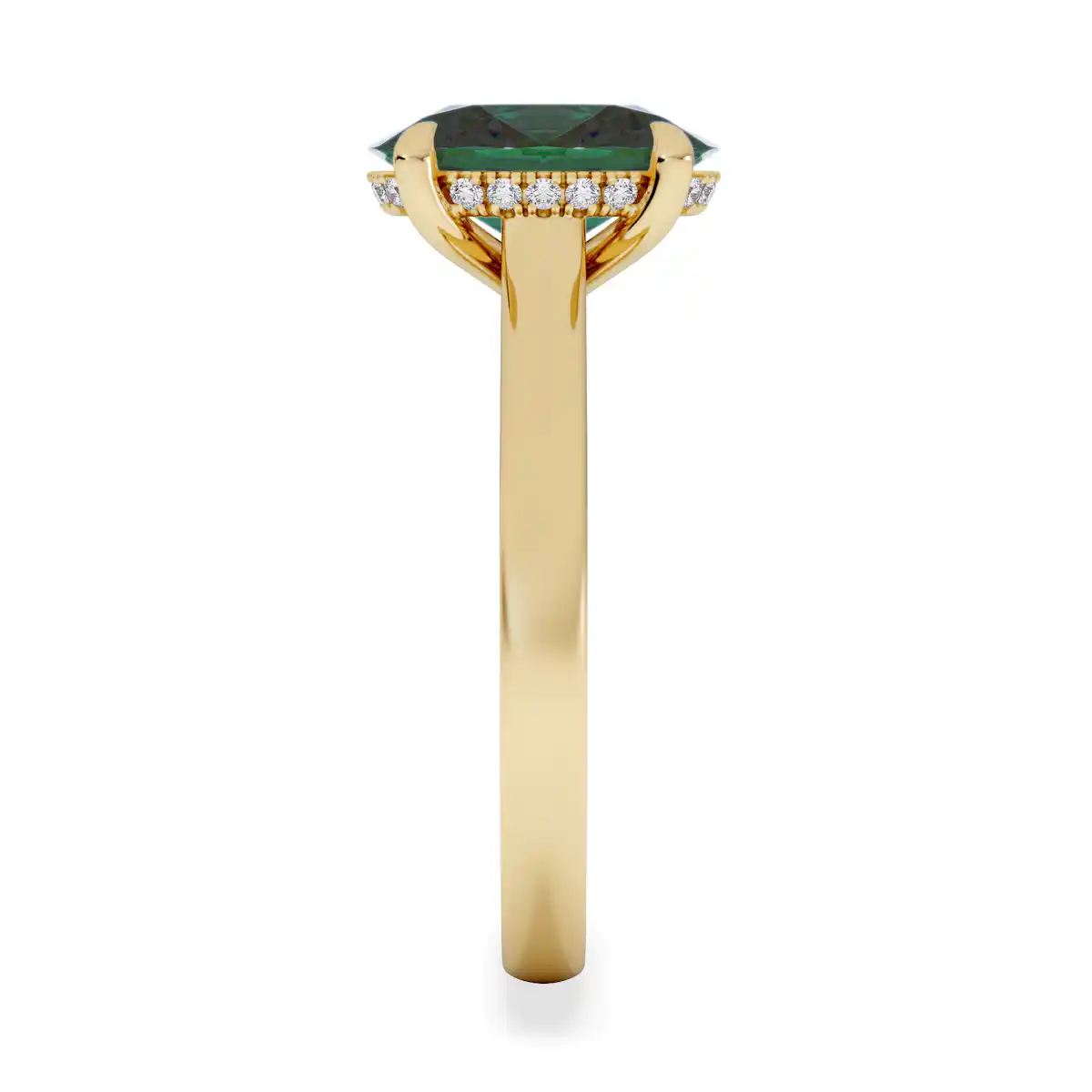 Amora Gem 2.00ct Oval Cut Lab Emerald Hidden Halo Engagement Ring in 18K Yellow Gold