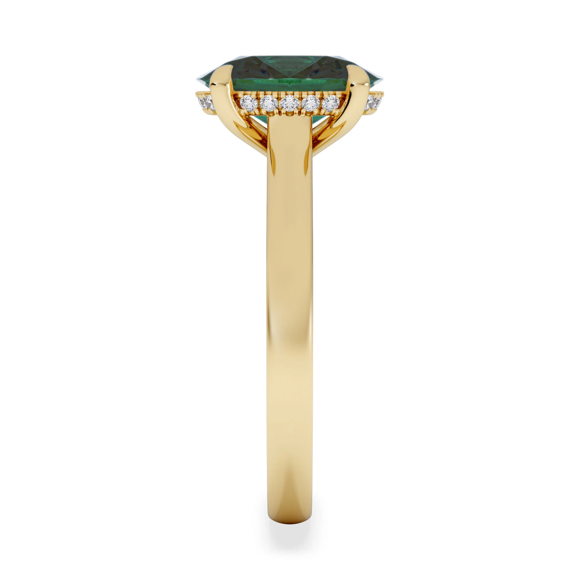 Amora Gem 2.00ct Oval Cut Lab Emerald Hidden Halo Engagement Ring in 18K Yellow Gold