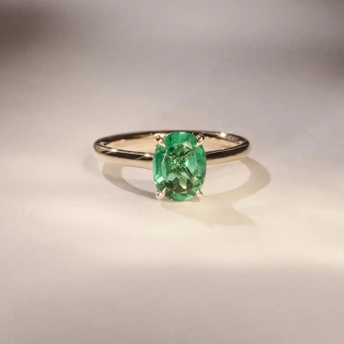 Amora Gem 2.00ct Oval Cut Lab Emerald Hidden Halo Engagement Ring in 18K Yellow Gold