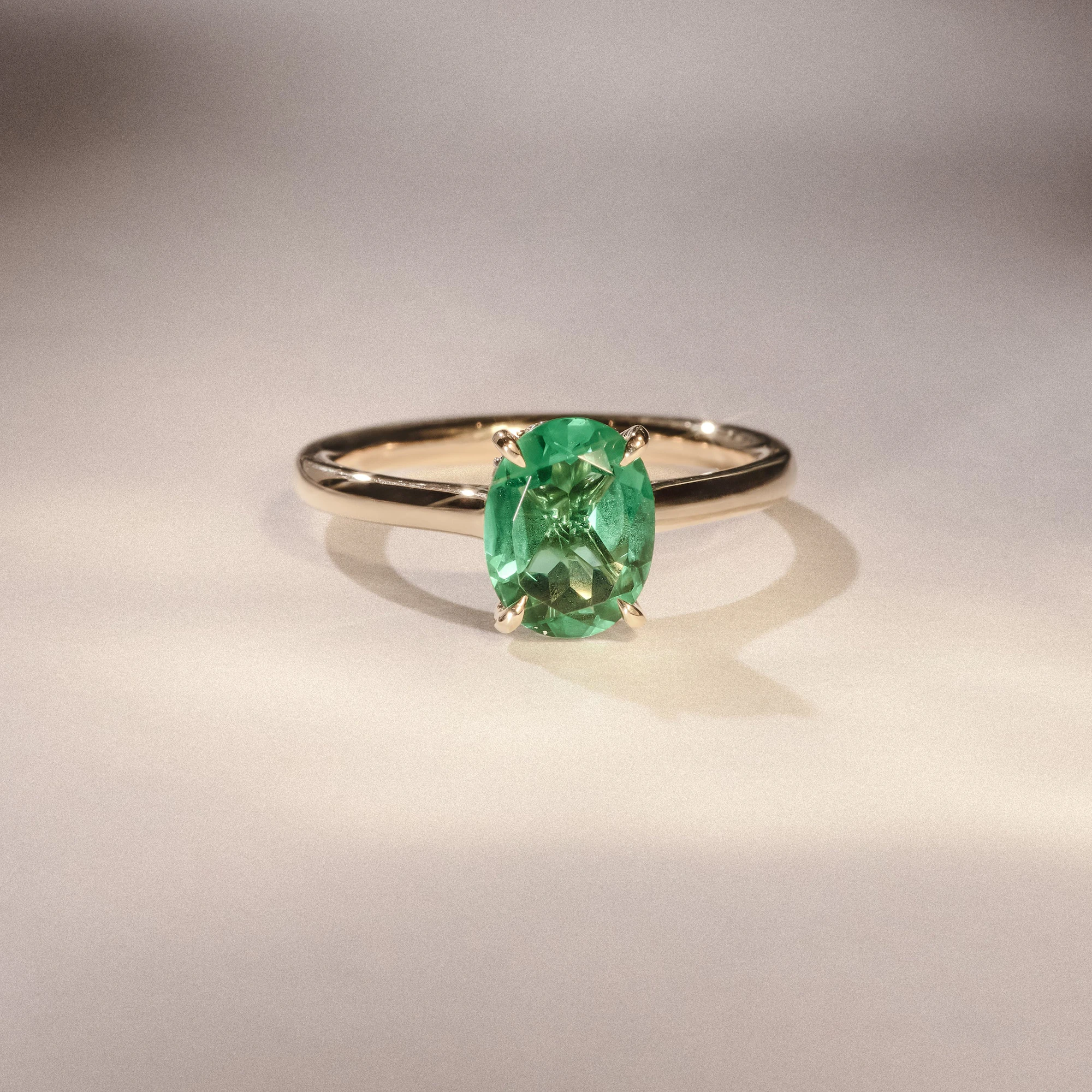 Amora Gem 2.00ct Oval Cut Lab Emerald Hidden Halo Engagement Ring in 18K Yellow Gold