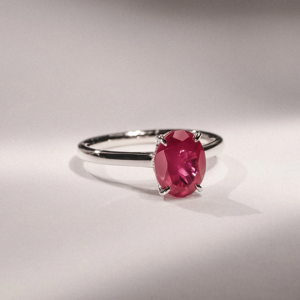Amora Gem 2.00ct Oval Cut Lab Ruby Hidden Halo Engagement Ring in 18K White Gold