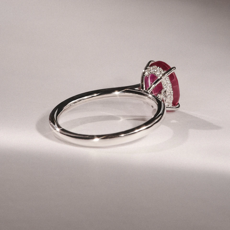 Amora Gem 2.00ct Oval Cut Lab Ruby Hidden Halo Engagement Ring in 18K White Gold