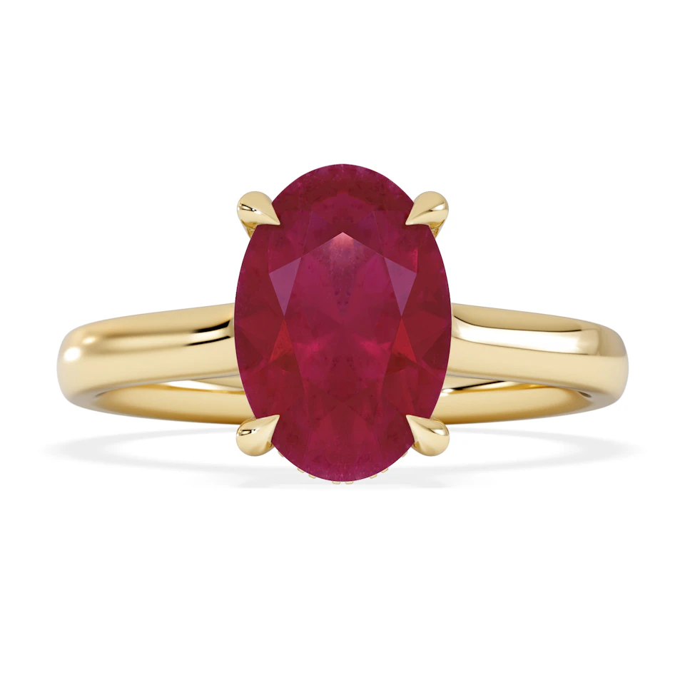 Amora Gem 2.00ct Oval Cut Lab Ruby Hidden Halo Engagement Ring in 18K Yellow Gold