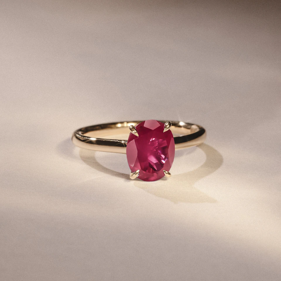 Amora Gem 2.00ct Oval Cut Lab Ruby Hidden Halo Engagement Ring in 18K Yellow Gold