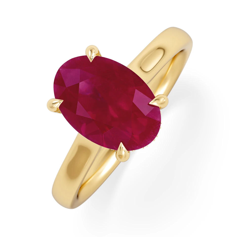 Amora Gem 2.00ct Oval Cut Lab Ruby Hidden Halo Engagement Ring in 18K White Gold