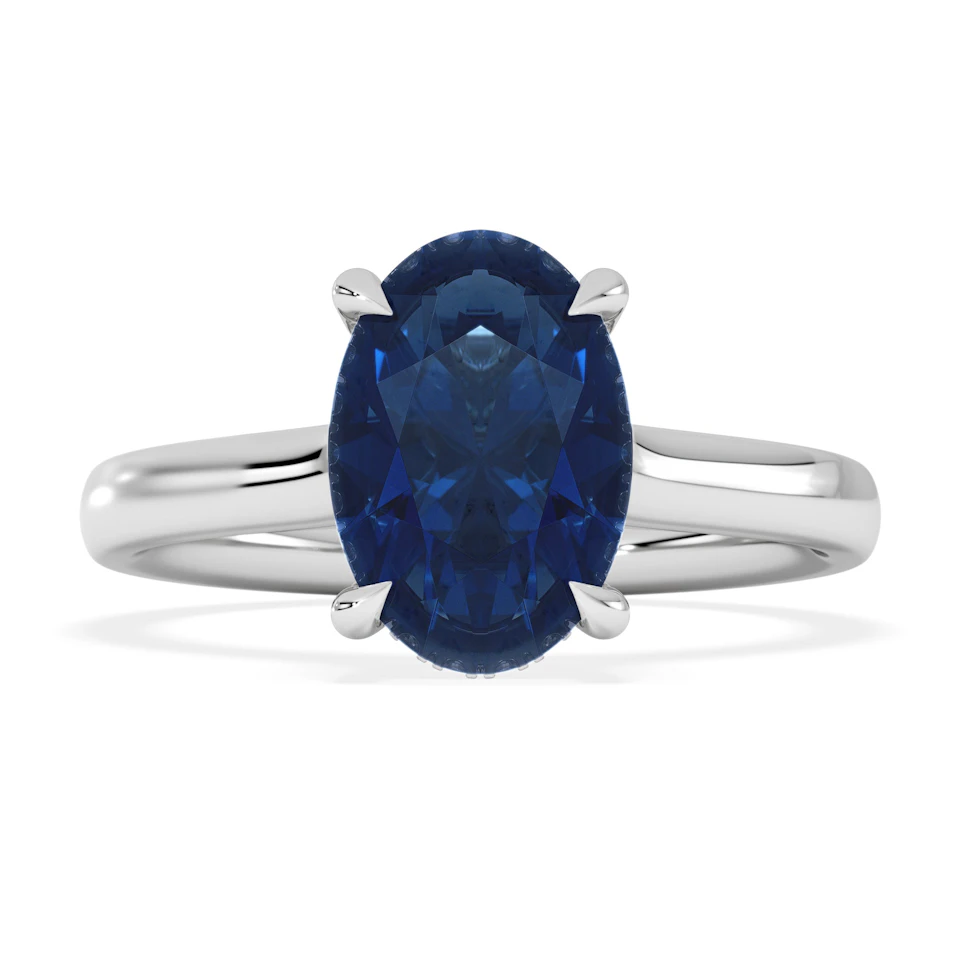 Amora Gem 2.00ct Oval Cut Lab Sapphire Hidden Halo Engagement Ring in 18K White Gold