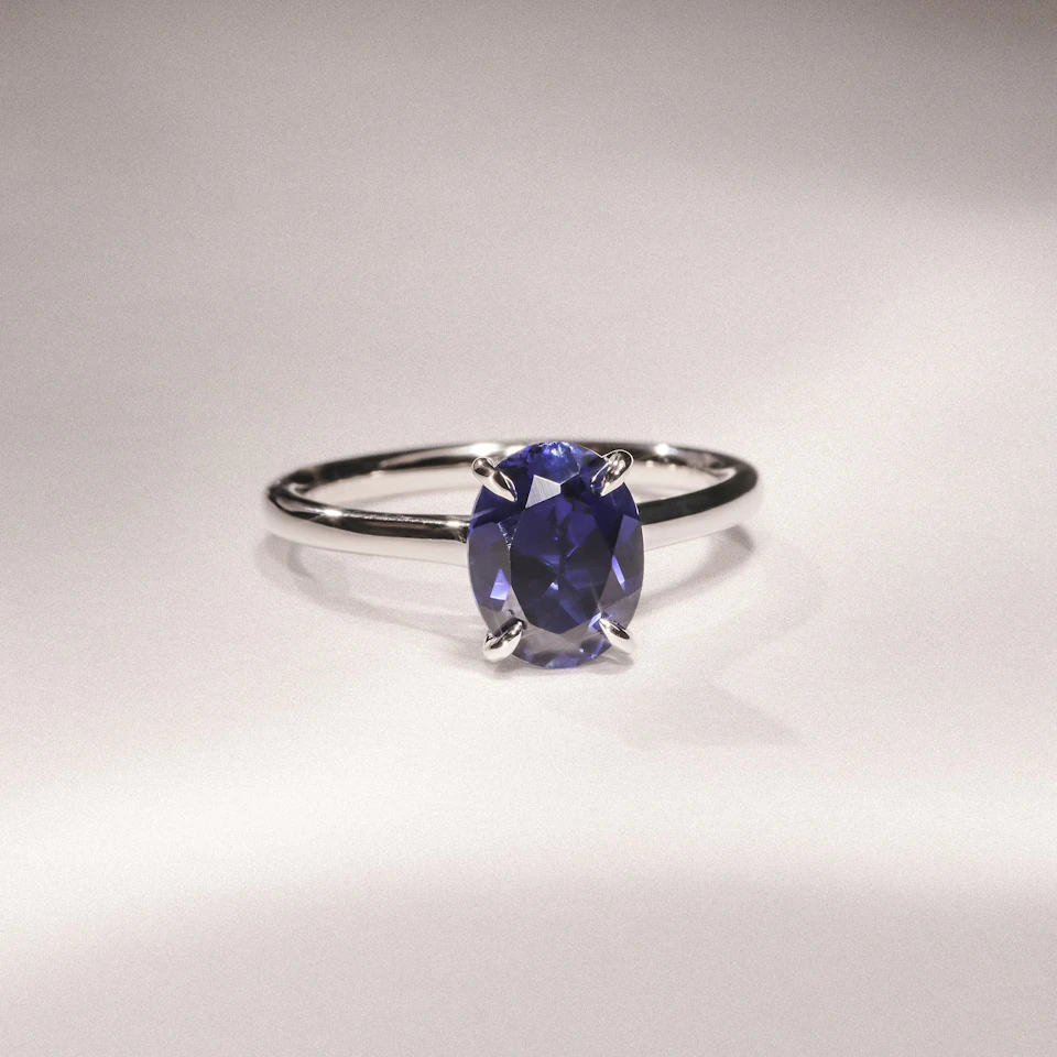 Amora Gem 2.00ct Oval Cut Lab Sapphire Hidden Halo Engagement Ring in 18K White Gold
