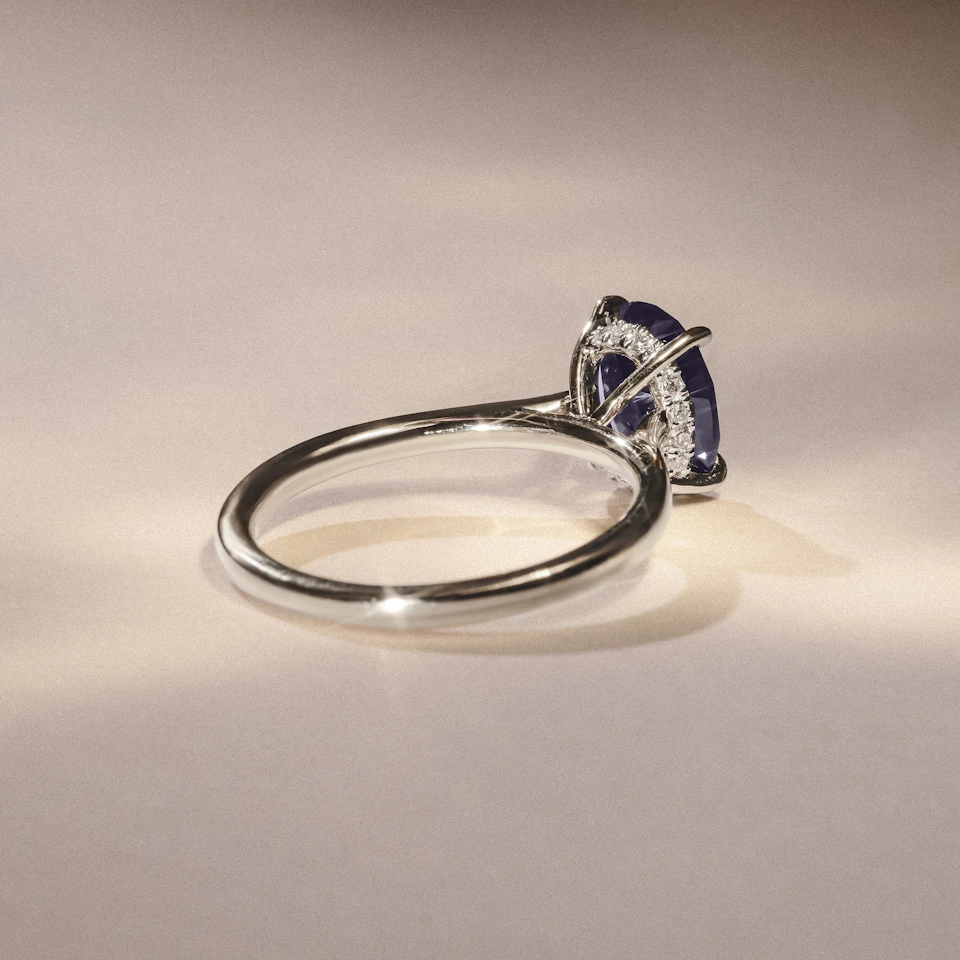 Amora Gem 2.00ct Oval Cut Lab Sapphire Hidden Halo Engagement Ring in 18K White Gold