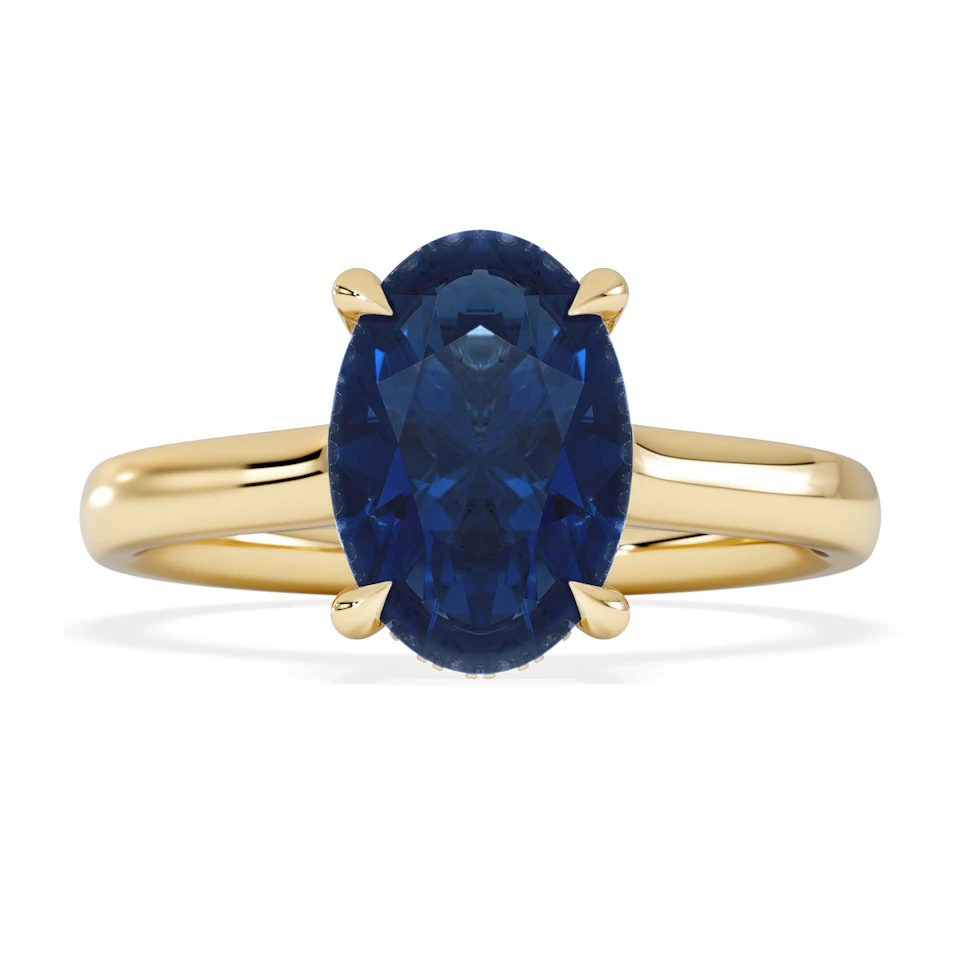 Amora Gem 2.00ct Oval Cut Lab Sapphire Hidden Halo Engagement Ring in 18K Yellow Gold