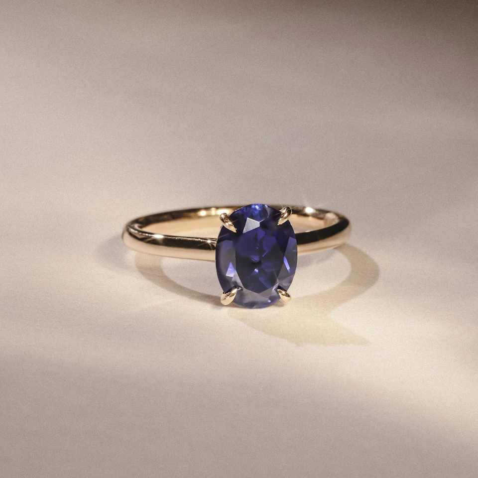 Amora Gem 2.00ct Oval Cut Lab Sapphire Hidden Halo Engagement Ring in 18K Yellow Gold