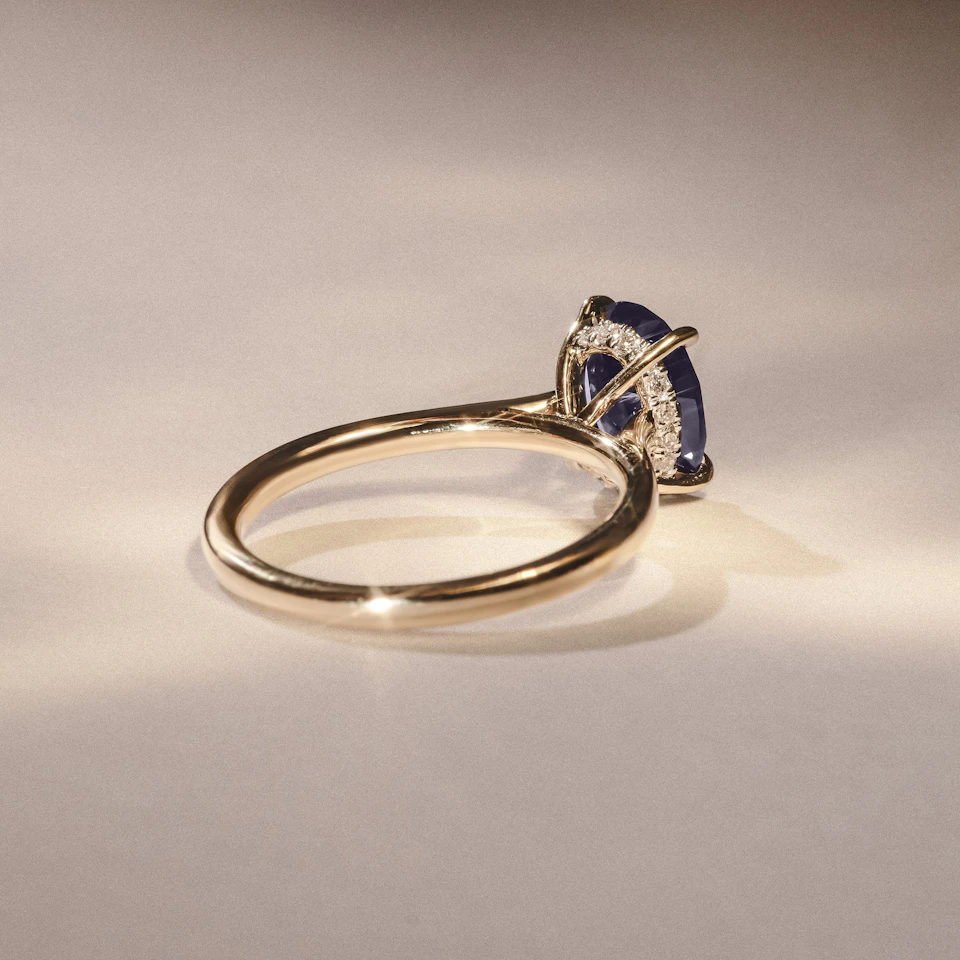 Amora Gem 2.00ct Oval Cut Lab Sapphire Hidden Halo Engagement Ring in 18K Yellow Gold