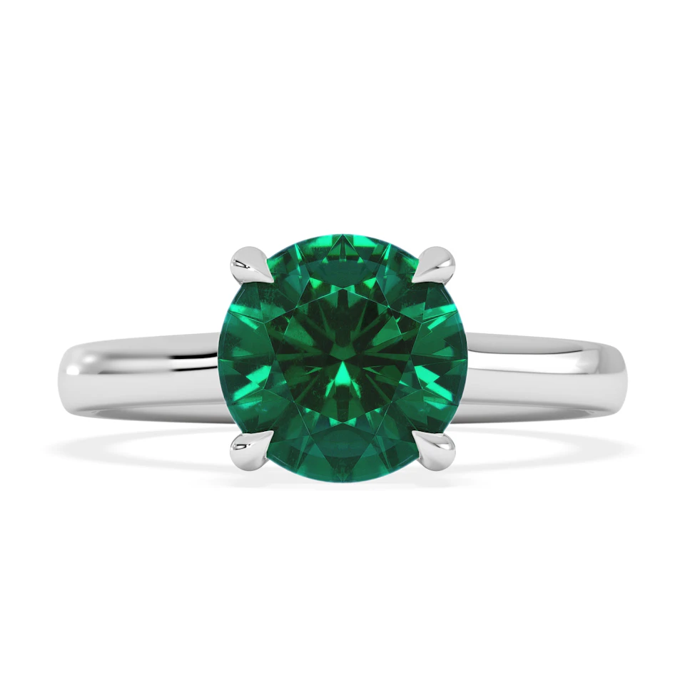 Amora Gem 2.00ct Round Cut Lab Emerald Hidden Halo Engagement Ring in 18K White Gold