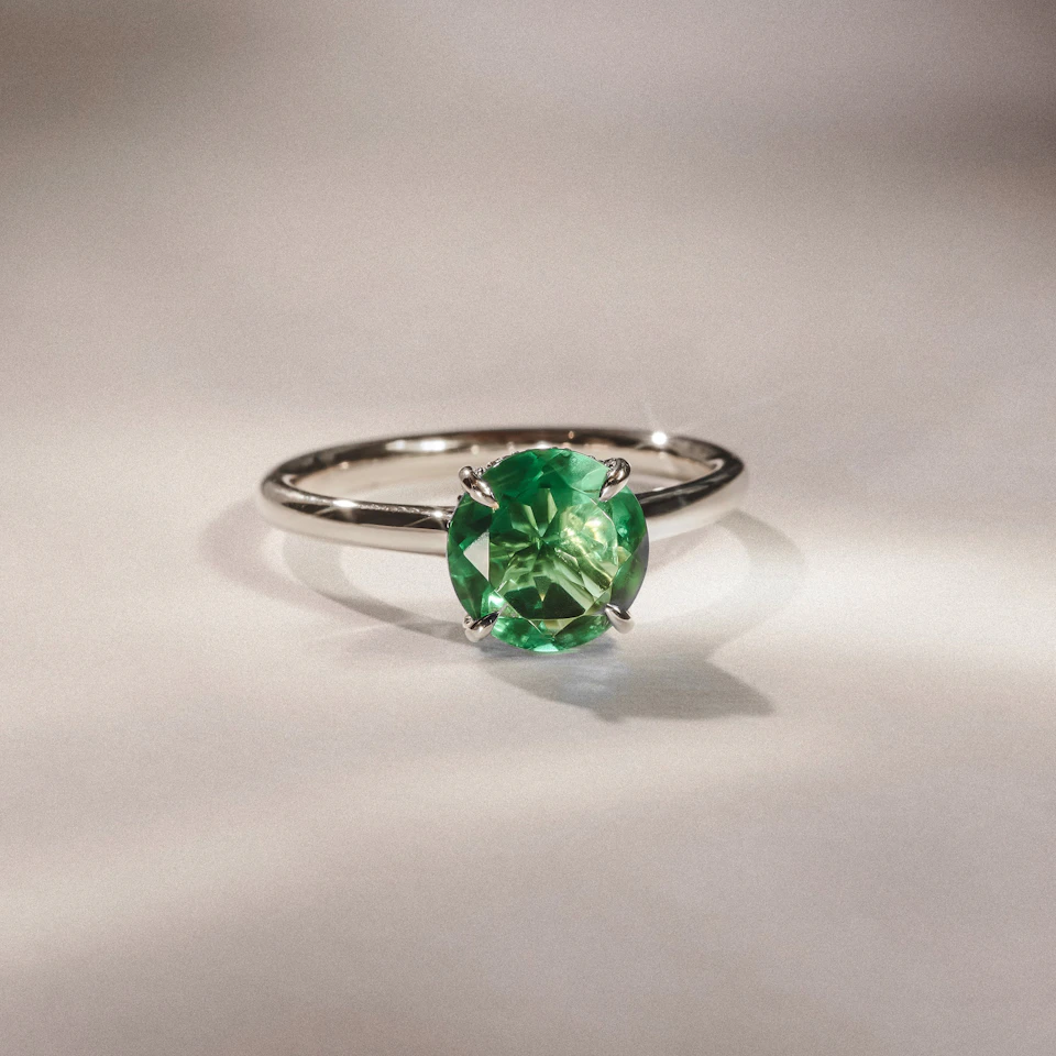 Amora Gem 2.00ct Round Cut Lab Emerald Hidden Halo Engagement Ring in 18K White Gold
