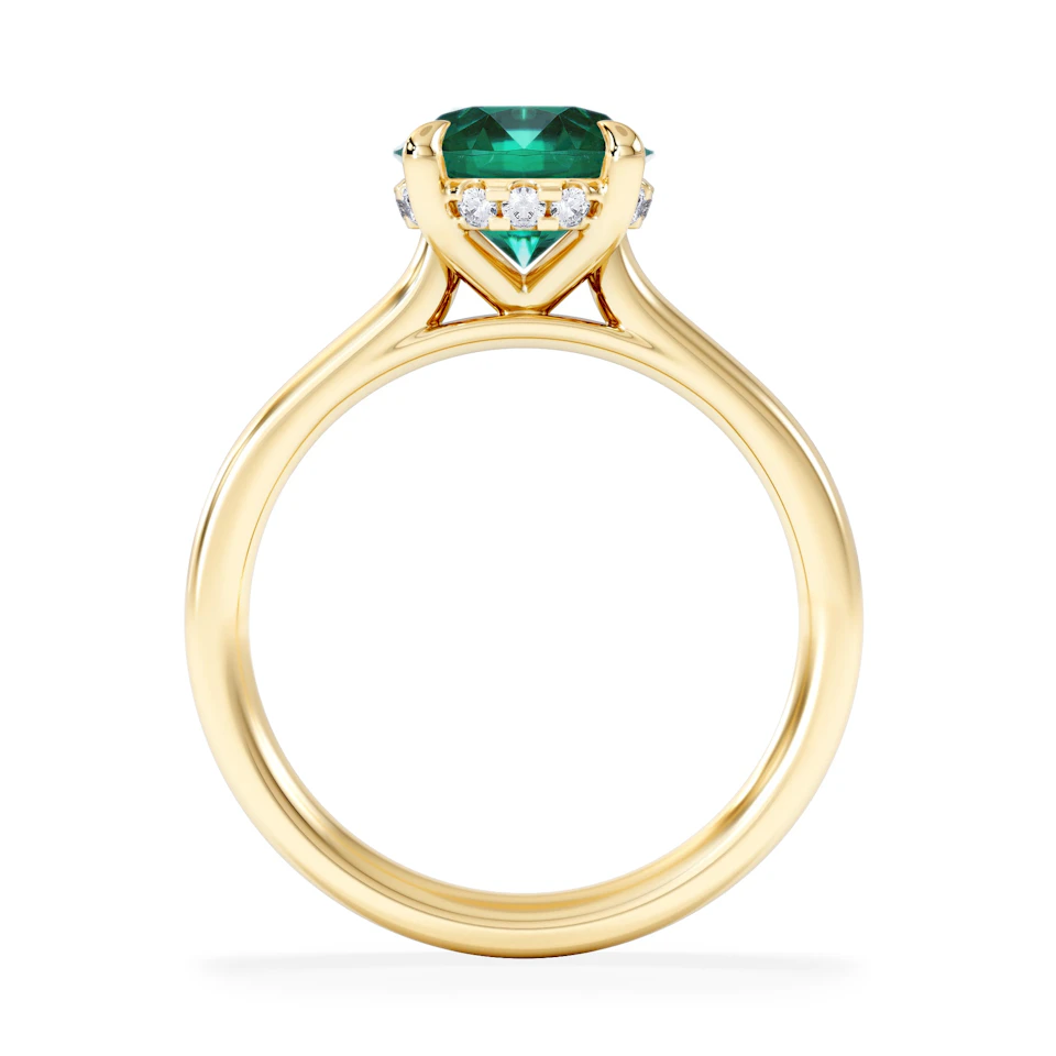 Amora Gem 2.00ct Round Cut Lab Emerald Hidden Halo Engagement Ring in 18K Yellow Gold