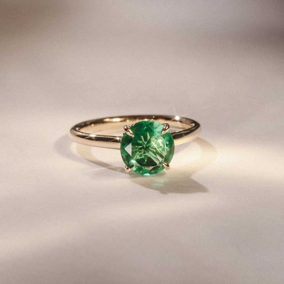 Amora Gem 2.00ct Round Cut Lab Emerald Hidden Halo Engagement Ring in 18K Yellow Gold