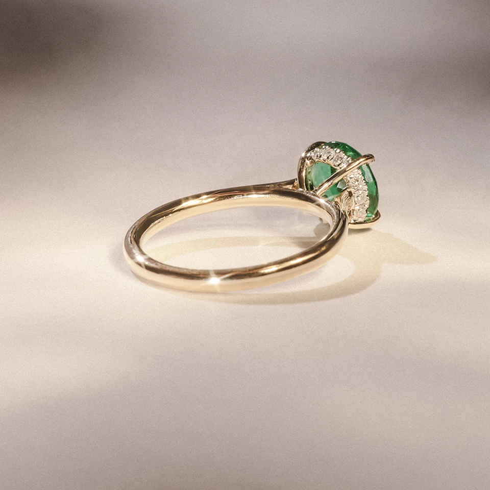 Amora Gem 2.00ct Round Cut Lab Emerald Hidden Halo Engagement Ring in 18K Yellow Gold