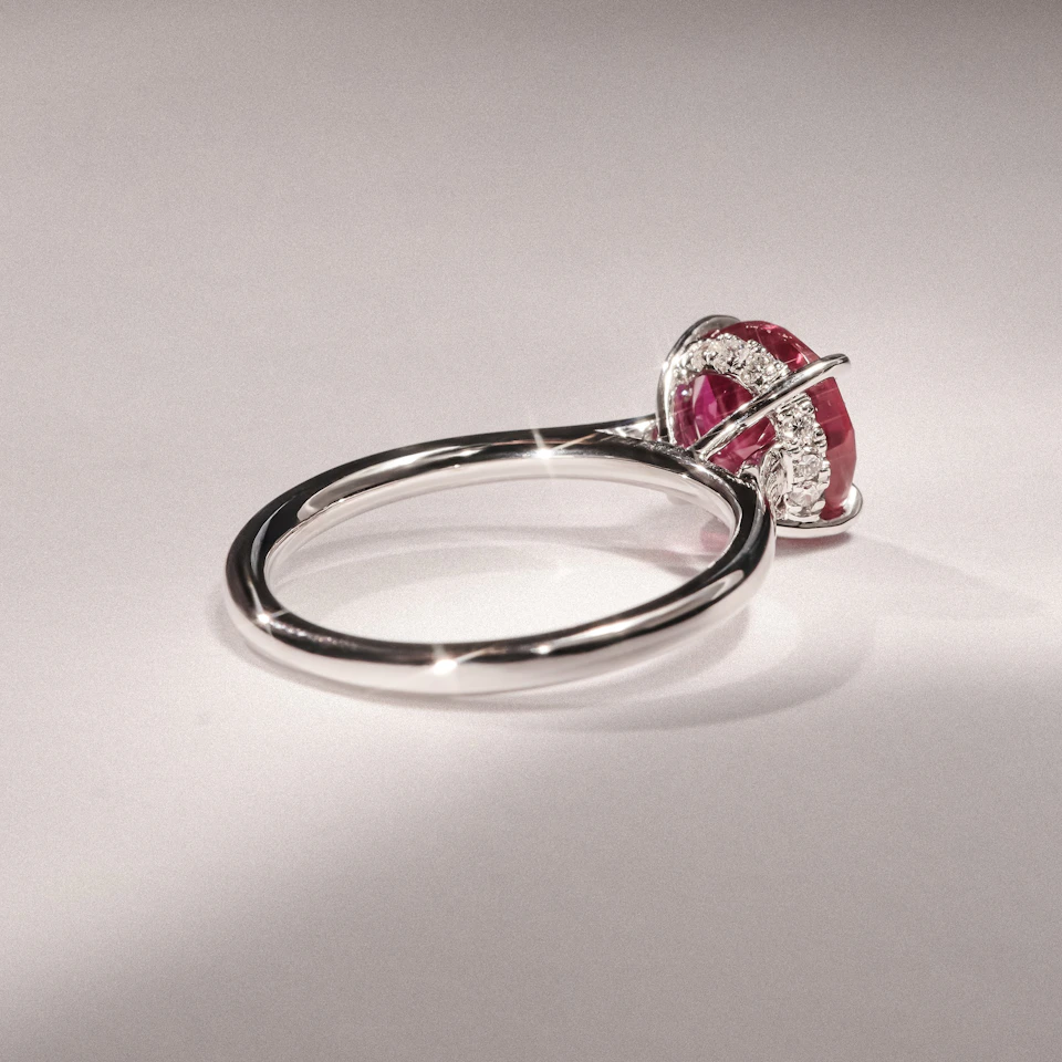Amora Gem 2.00ct Round Cut Lab Ruby Hidden Halo Engagement Ring in 18K White Gold