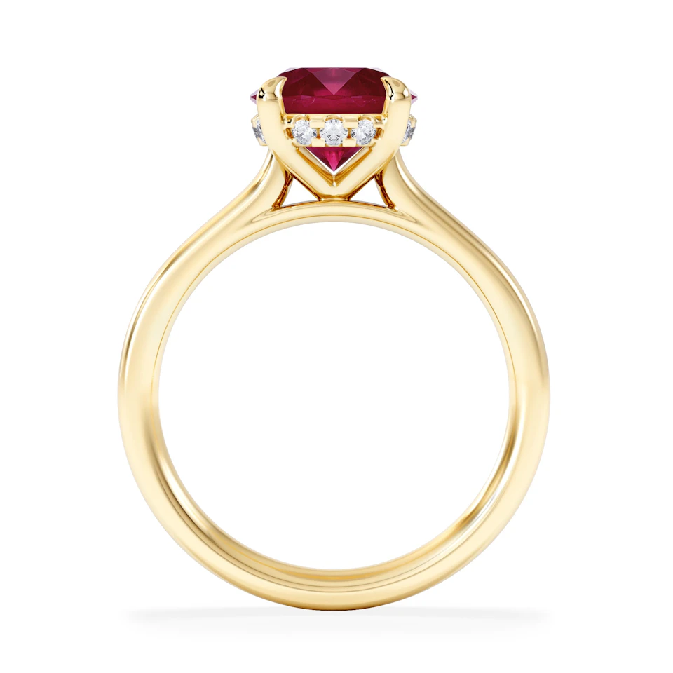 Amora Gem 2.00ct Round Cut Lab Ruby Hidden Halo Engagement Ring in 18K Yellow Gold