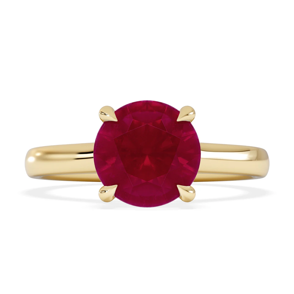 Amora Gem 2.00ct Round Cut Lab Ruby Hidden Halo Engagement Ring in 18K Yellow Gold
