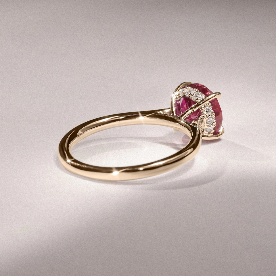 Amora Gem 2.00ct Round Cut Lab Ruby Hidden Halo Engagement Ring in 18K Yellow Gold