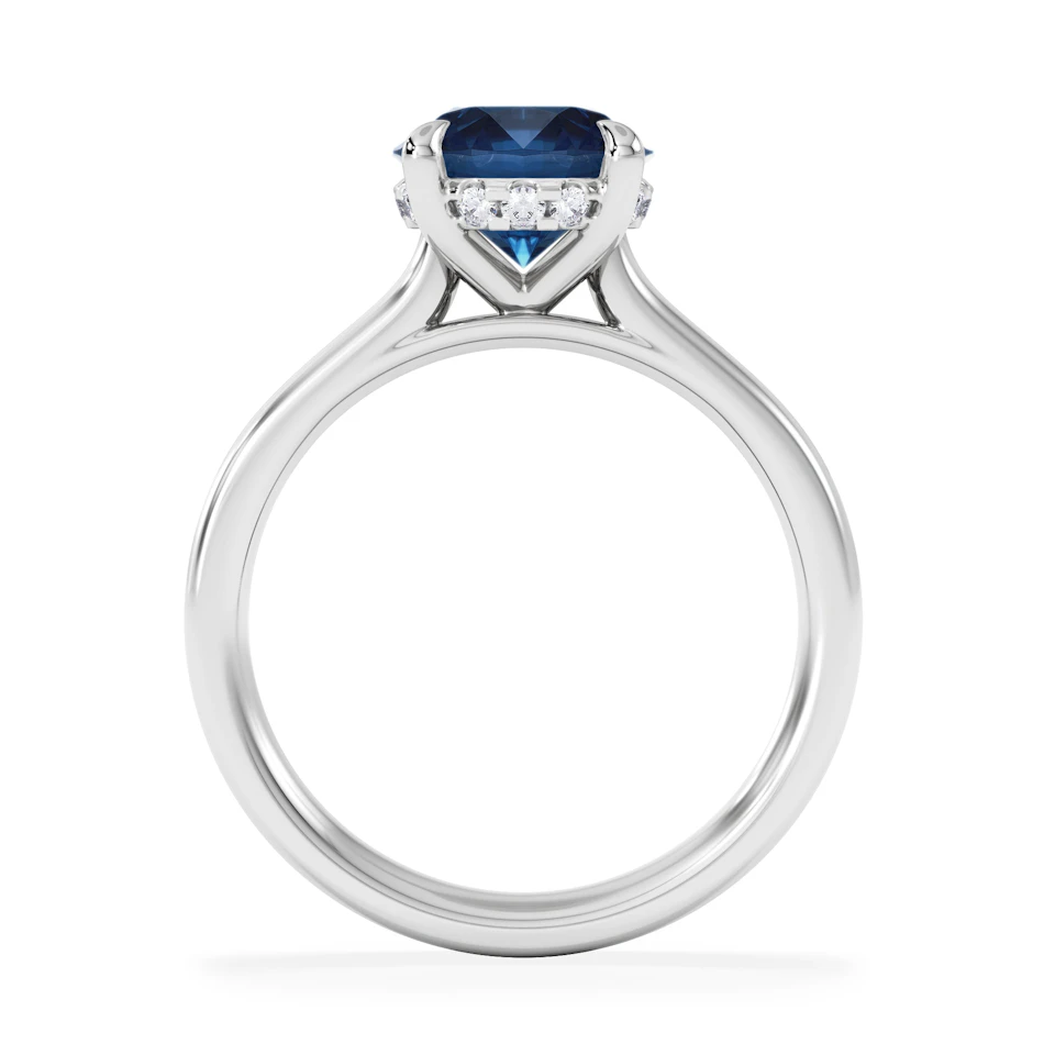 Amora Gem 2.00ct Round Cut Lab Sapphire Hidden Halo Engagement Ring in 18K White Gold