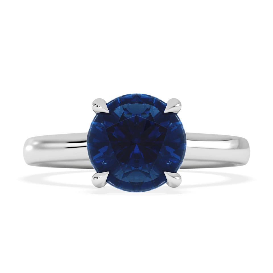 Amora Gem 2.00ct Round Cut Lab Sapphire Hidden Halo Engagement Ring in 18K White Gold