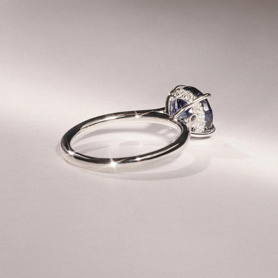 Amora Gem 2.00ct Round Cut Lab Sapphire Hidden Halo Engagement Ring in 18K White Gold