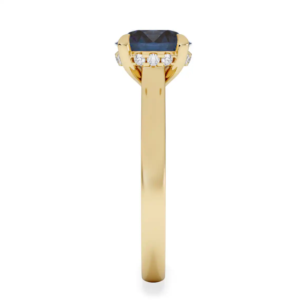 Amora Gem 2.00ct Round Cut Lab Sapphire Hidden Halo Engagement Ring in 18K Yellow Gold