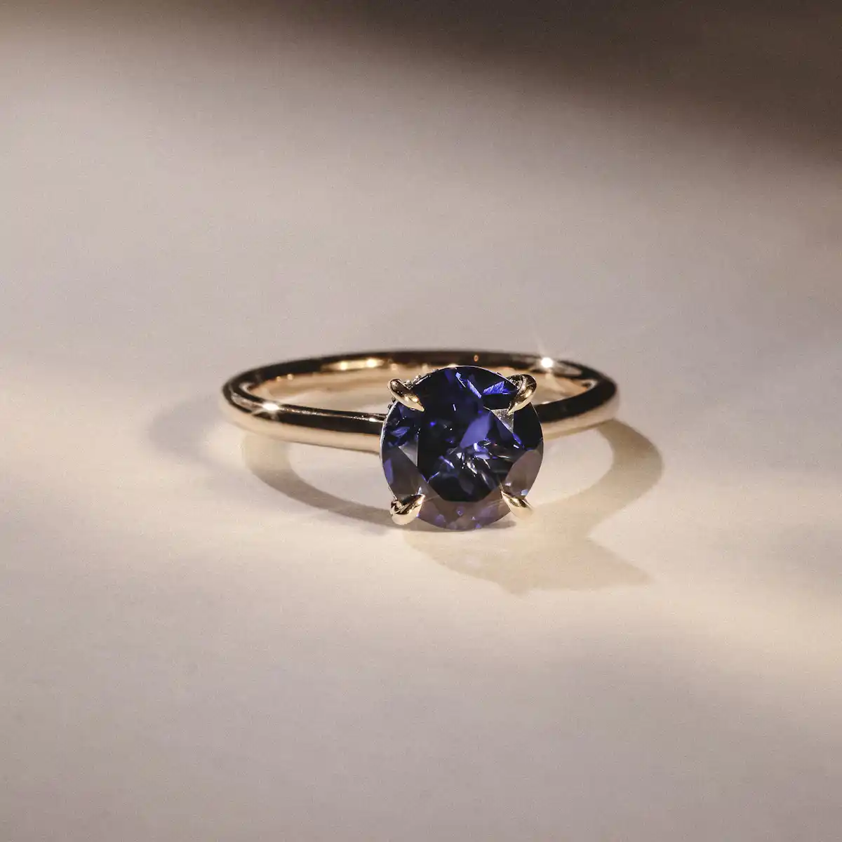 Amora Gem 2.00ct Round Cut Lab Sapphire Hidden Halo Engagement Ring in 18K Yellow Gold