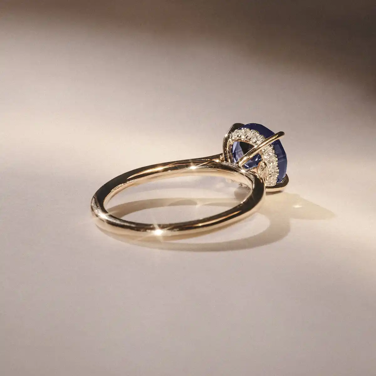 Amora Gem 2.00ct Round Cut Lab Sapphire Hidden Halo Engagement Ring in 18K Yellow Gold