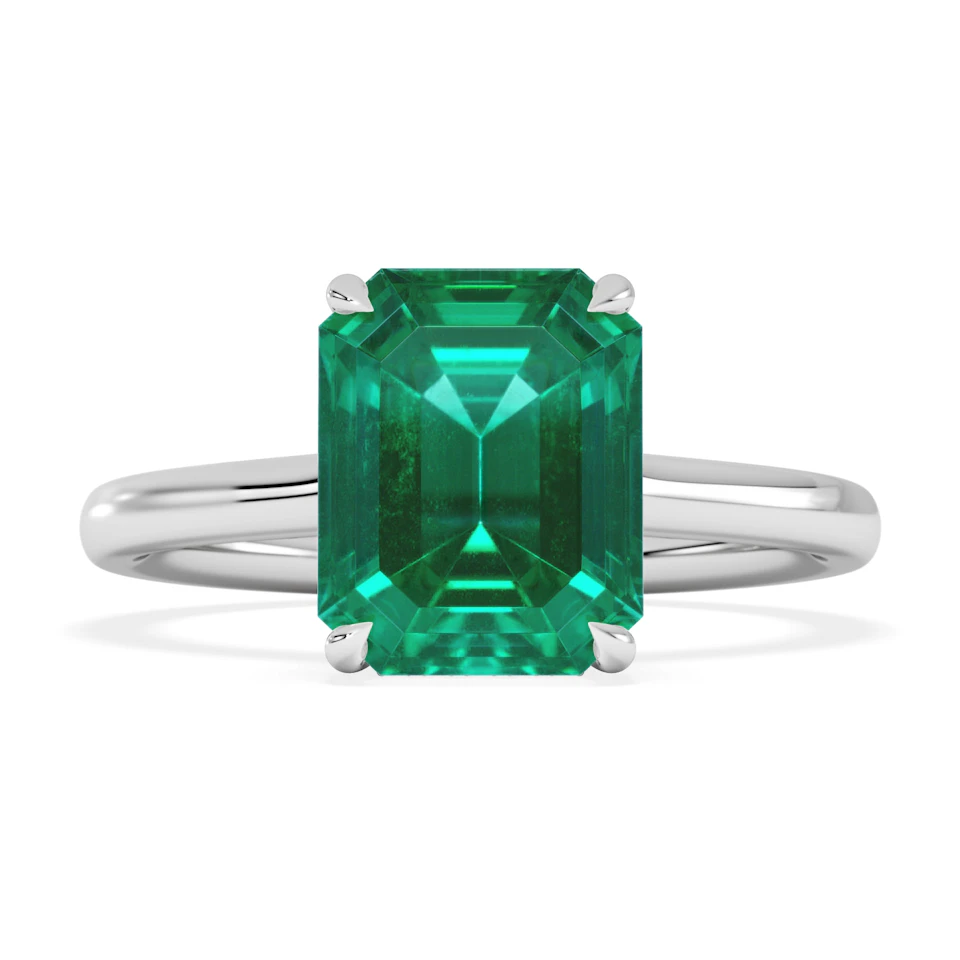 Amora Gem 2.50ct Emerald Cut Lab Hidden Halo Emerald Engagement Ring in 18K White Gold