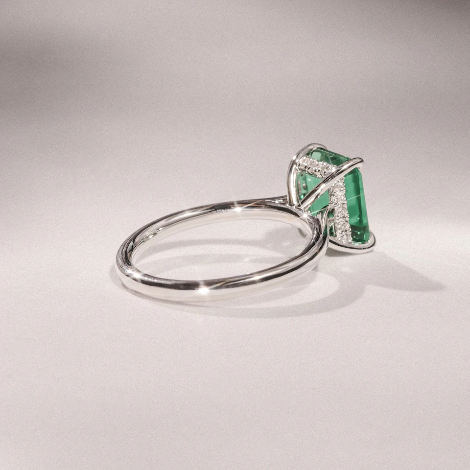 Amora Gem 2.50ct Emerald Cut Lab Hidden Halo Emerald Engagement Ring in 18K White Gold
