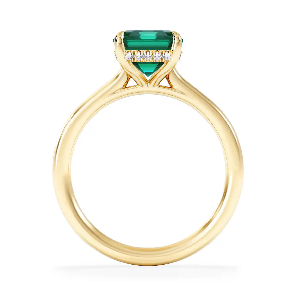 Amora Gem 2.00ct Emerald Cut Lab Emerald Hidden Halo Engagement Ring in 18K Yellow Gold