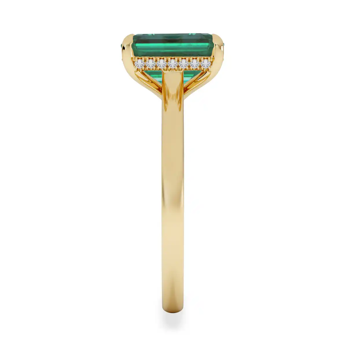 Amora Gem 2.00ct Emerald Cut Lab Emerald Hidden Halo Engagement Ring in 18K Yellow Gold