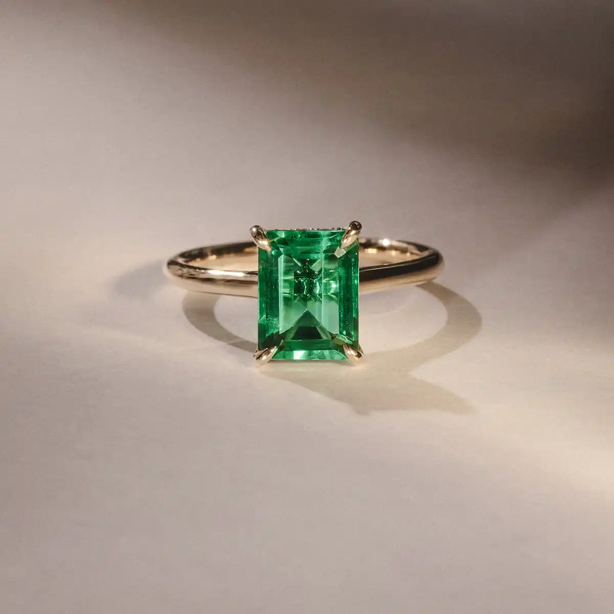 Amora Gem 2.00ct Emerald Cut Lab Emerald Hidden Halo Engagement Ring in 18K Yellow Gold