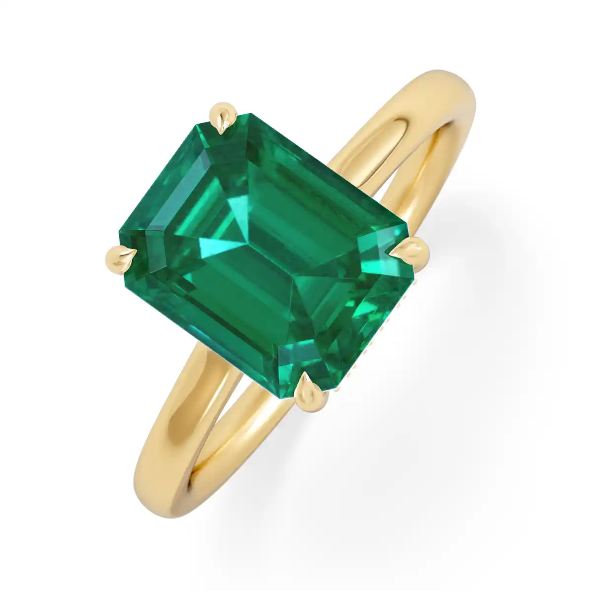 Amora Gem 2.00ct Emerald Cut Lab Emerald Hidden Halo Engagement Ring in 18K Yellow Gold
