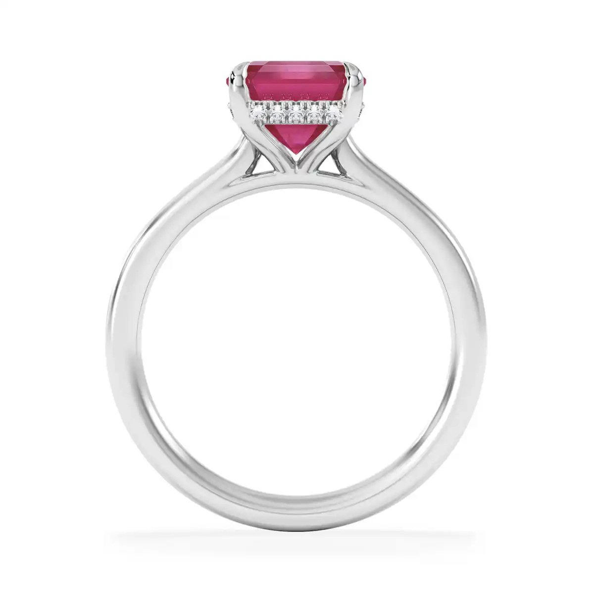 Amora Gem 2.50ct Emerald Cut Lab Ruby Hidden Halo Engagement Ring in 18K White Gold