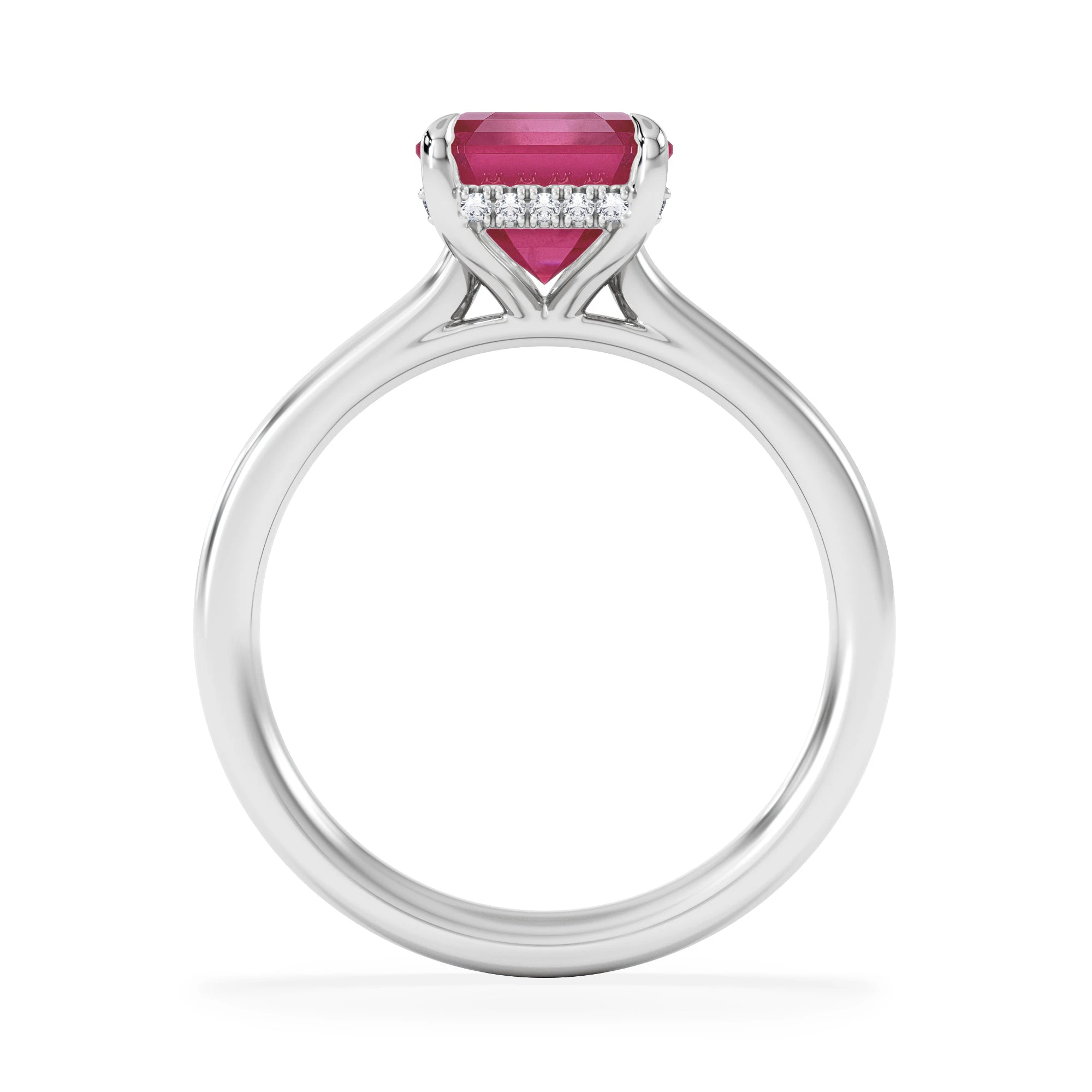 Amora Gem 2.50ct Emerald Cut Lab Ruby Hidden Halo Engagement Ring in 18K White Gold