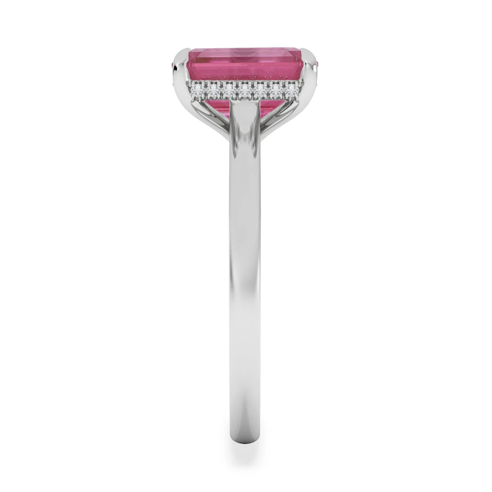 Amora Gem 2.50ct Emerald Cut Lab Ruby Hidden Halo Engagement Ring in 18K White Gold