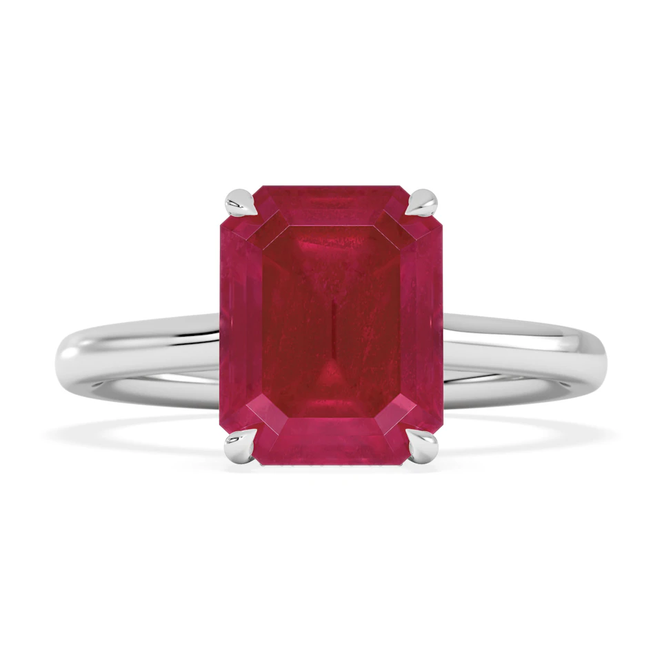 Amora Gem 2.50ct Emerald Cut Lab Ruby Hidden Halo Engagement Ring in 18K White Gold