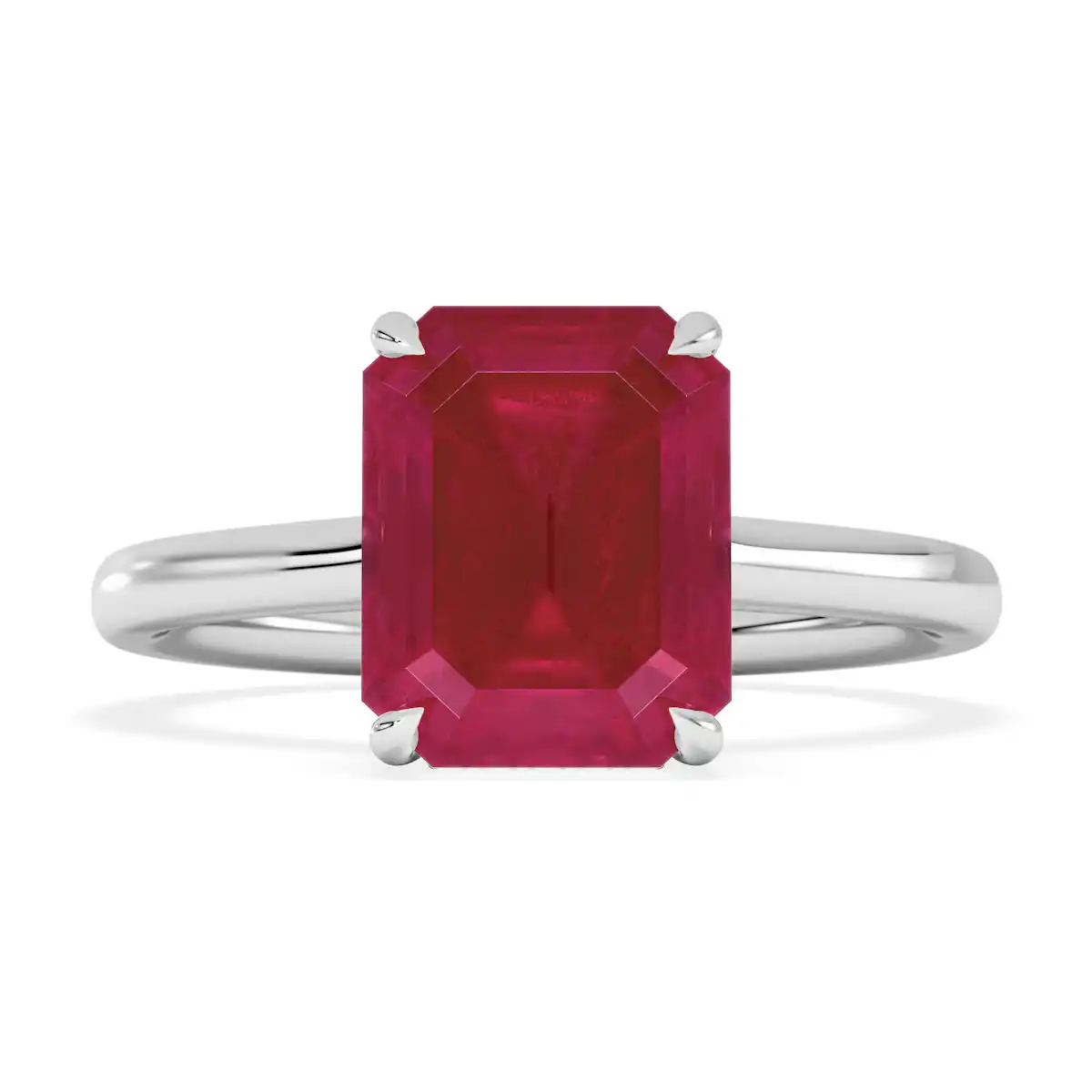 Amora Gem 2.50ct Emerald Cut Lab Ruby Hidden Halo Engagement Ring in 18K White Gold