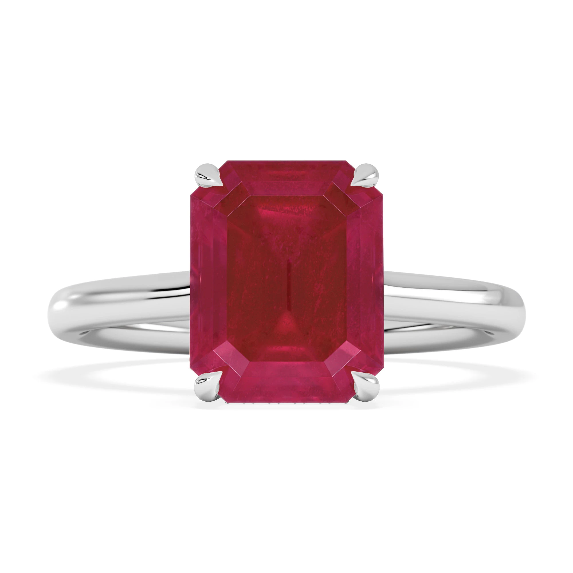 Amora Gem 2.50ct Emerald Cut Lab Ruby Hidden Halo Engagement Ring in 18K White Gold