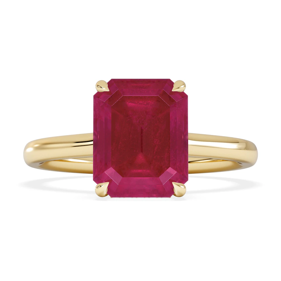 Amora Gem 2.50ct Emerald Cut Lab Ruby Hidden Halo Engagement Ring in 18K Yellow Gold